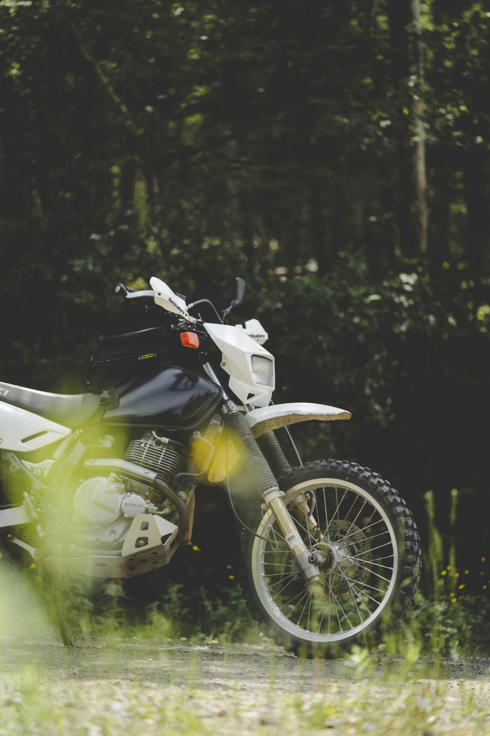 Adventure motorcycle on a forest track